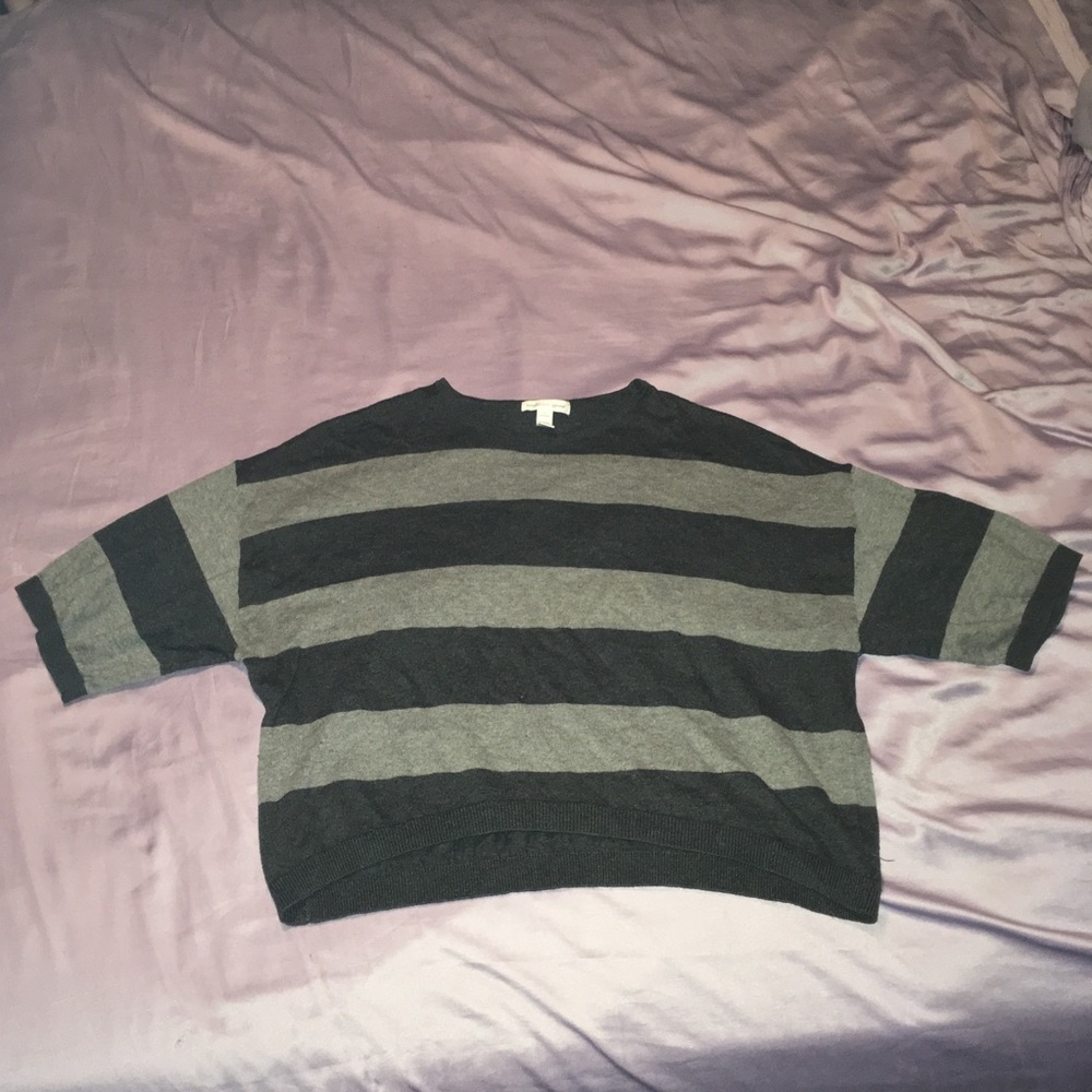 Grey Striped Sweater Half Sleeve